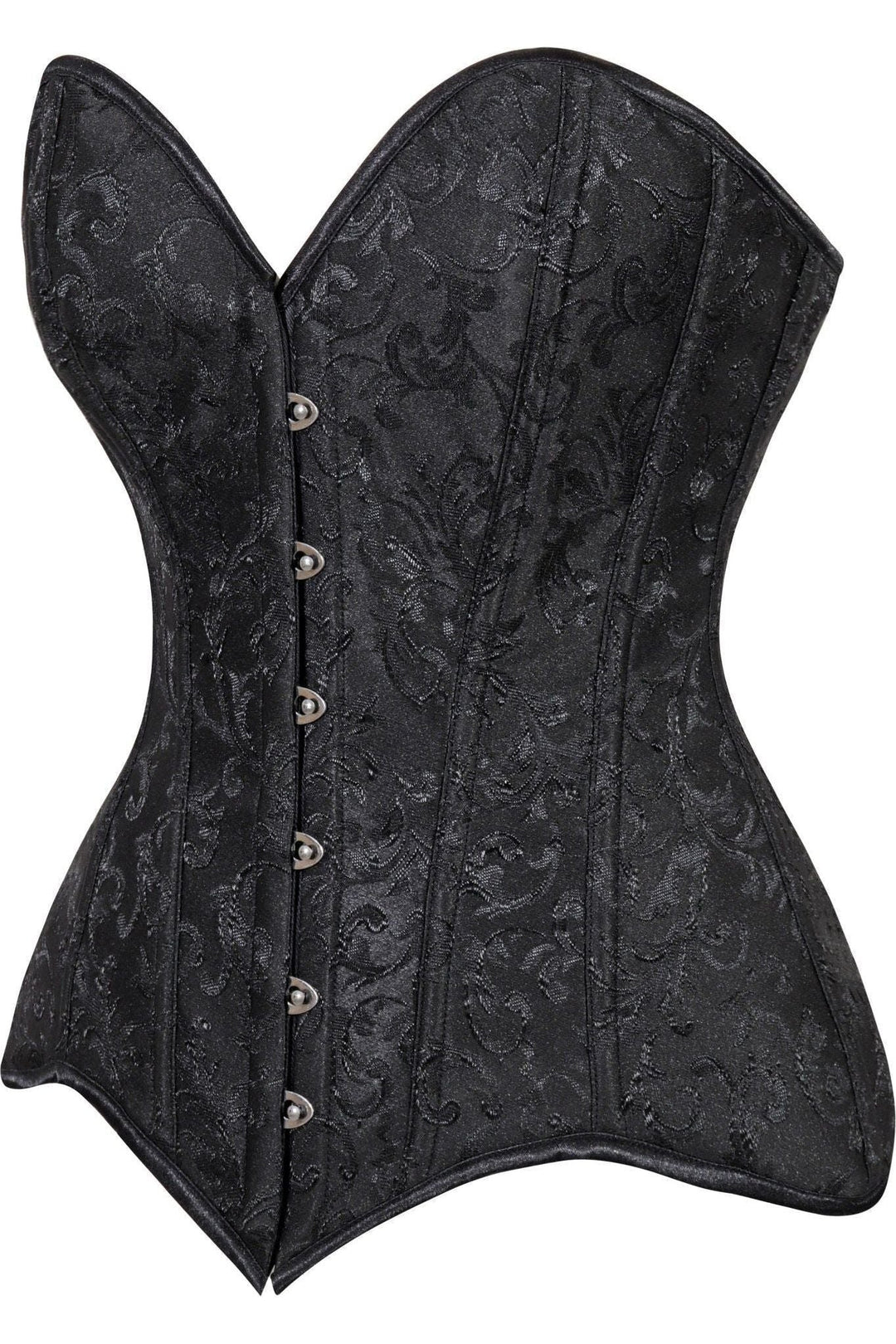 Lavish Black Brocade Overbust Corset W/Busk Closure