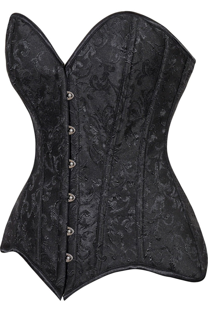 SS-Lavish Black Brocade Overbust Corset W/Busk Closure