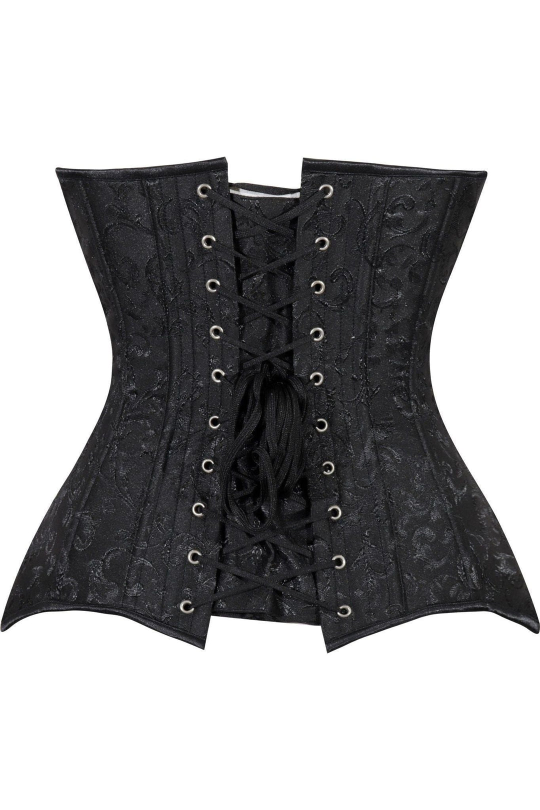 Lavish Black Brocade Overbust Corset W/Busk Closure