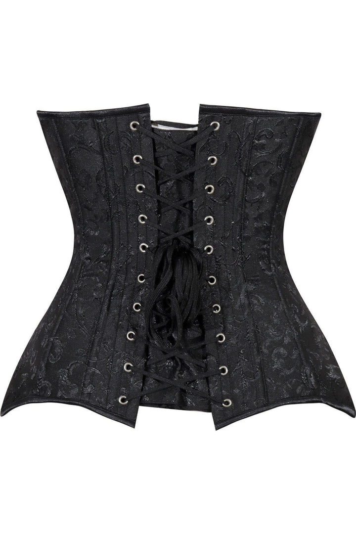 Lavish Black Brocade Overbust Corset W/Busk Closure