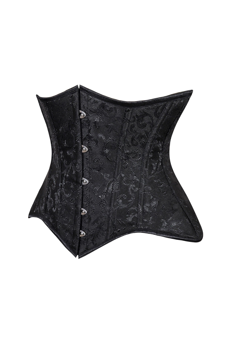 Lavish Black Brocade Waist Cincher Under Bust Corset w/Front Busk Closure
