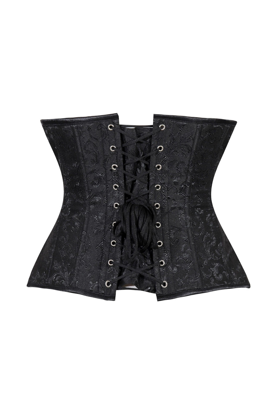 Lavish Black Brocade Waist Cincher Under Bust Corset w/Front Busk Closure