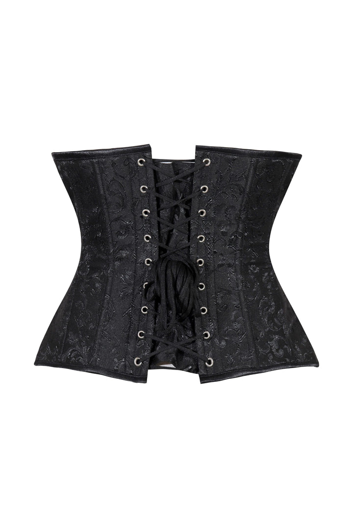 Lavish Black Brocade Waist Cincher Under Bust Corset w/Front Busk Closure