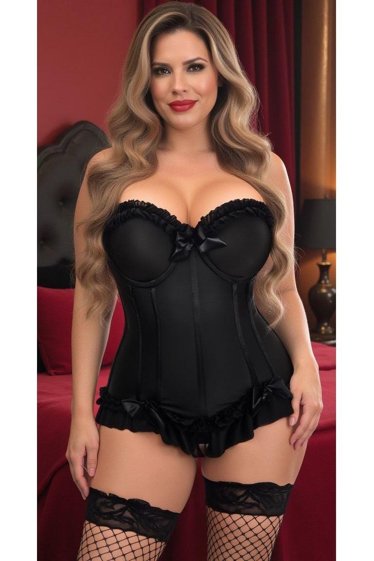 Daisy Corsets Lavish Black Lycra Hook & Eye Stretch Bustier Corset in Black 