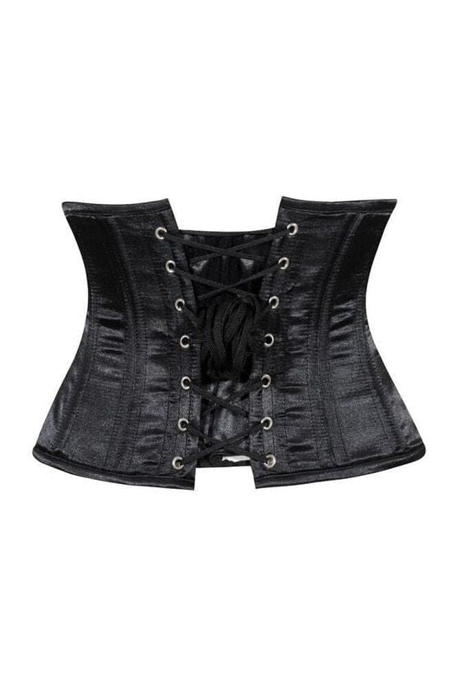 Lavish Black Satin Mini Cincher Underbust Corset Waist Cincher Busk Closure