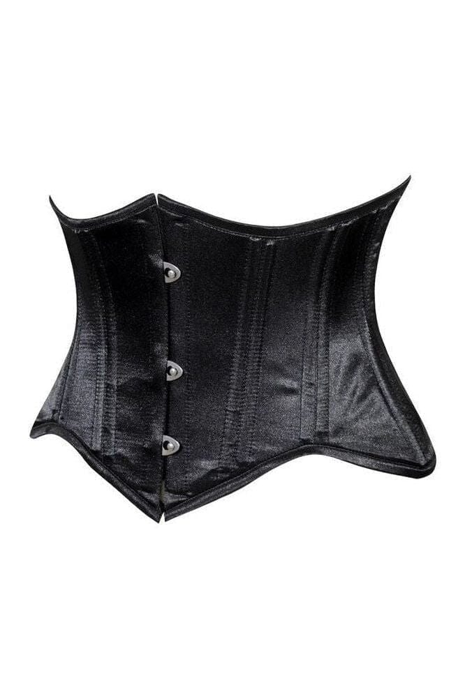 Lavish Black Satin Mini Cincher Underbust Corset Waist Cincher Busk Closure