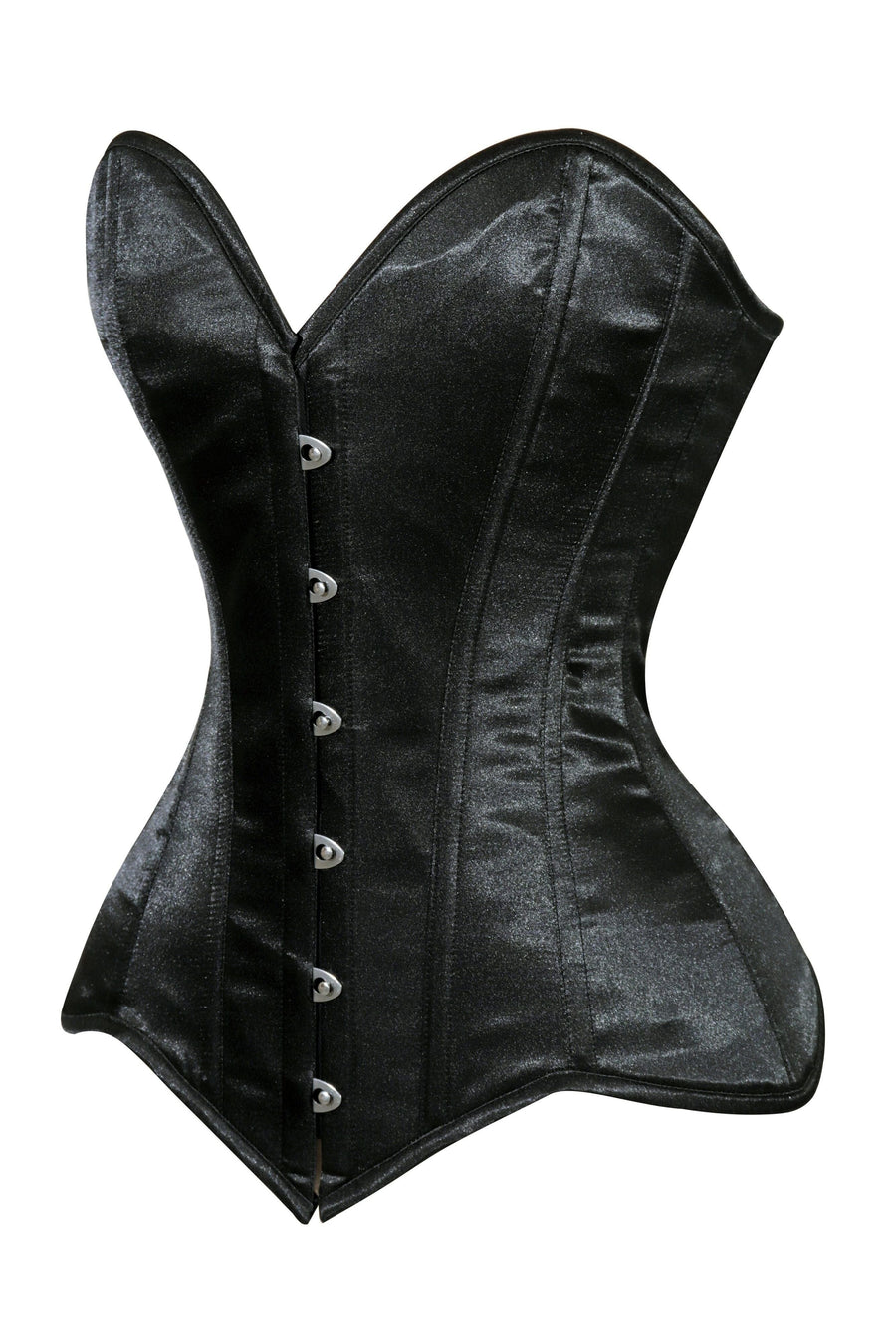 Lavish Black Satin Overbust Corset Sweetheart Neckline Busk Closure