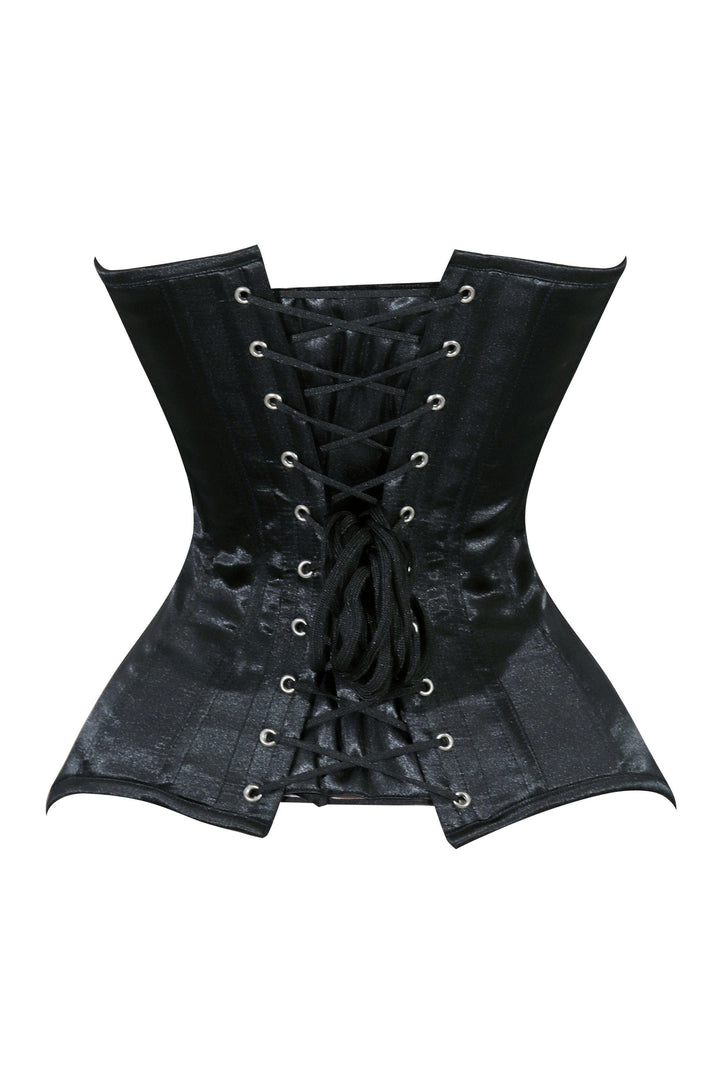 Lavish Black Satin Overbust Corset Sweetheart Neckline Busk Closure