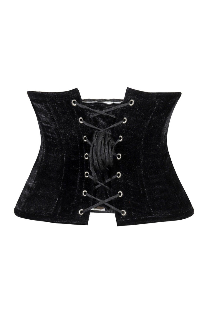 Lavish Black Velvet Mini Cincher Underbust Corset Waist Cincher Busk Closure