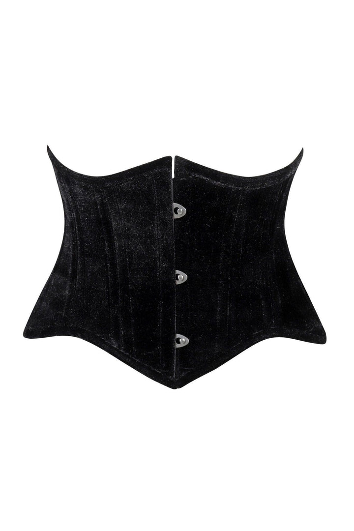 Lavish Black Velvet Mini Cincher Underbust Corset Waist Cincher Busk Closure