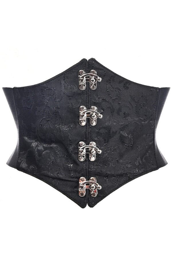 Lavish Black/Black Swirl Brocade Corset Belt Cincher w/Clasps