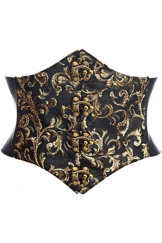 Lavish Black/Gold Swirl Brocade Corset Belt Cincher w/Clasps