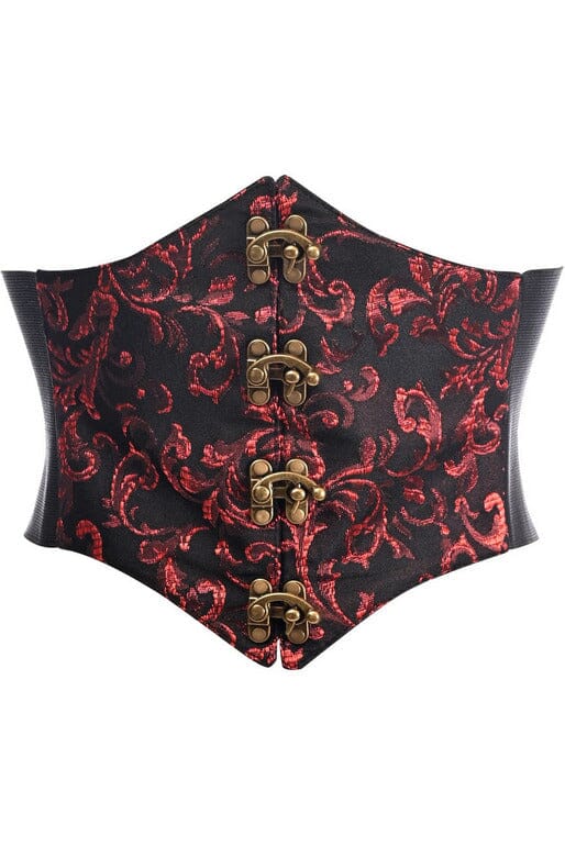 Daisy Corsets Lavish Black/Red Swirl Brocade Corset Belt Cincher w/Clasps in Red  from SexyShoes.com