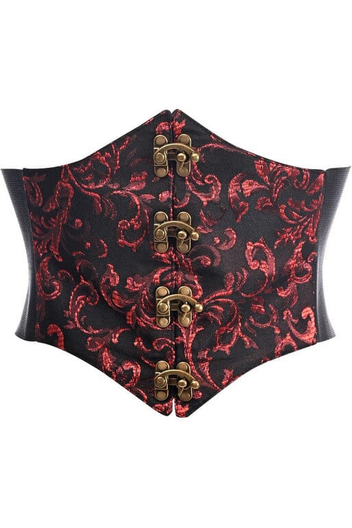 Lavish Black/Red Swirl Brocade Corset Belt Cincher w/Clasps