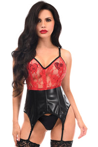 Daisy Corsets Lavish Black/Red Wet Look & Lace Bustier Corset w/Garters in Red 