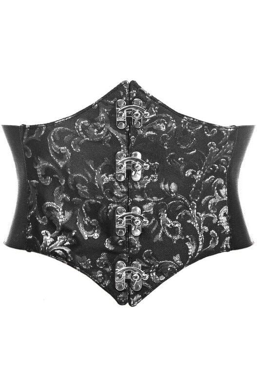 Daisy Corsets Lavish Black/Silver Swirl Brocade Corset Belt Cincher w/Clasps in Black  from SexyShoes.com