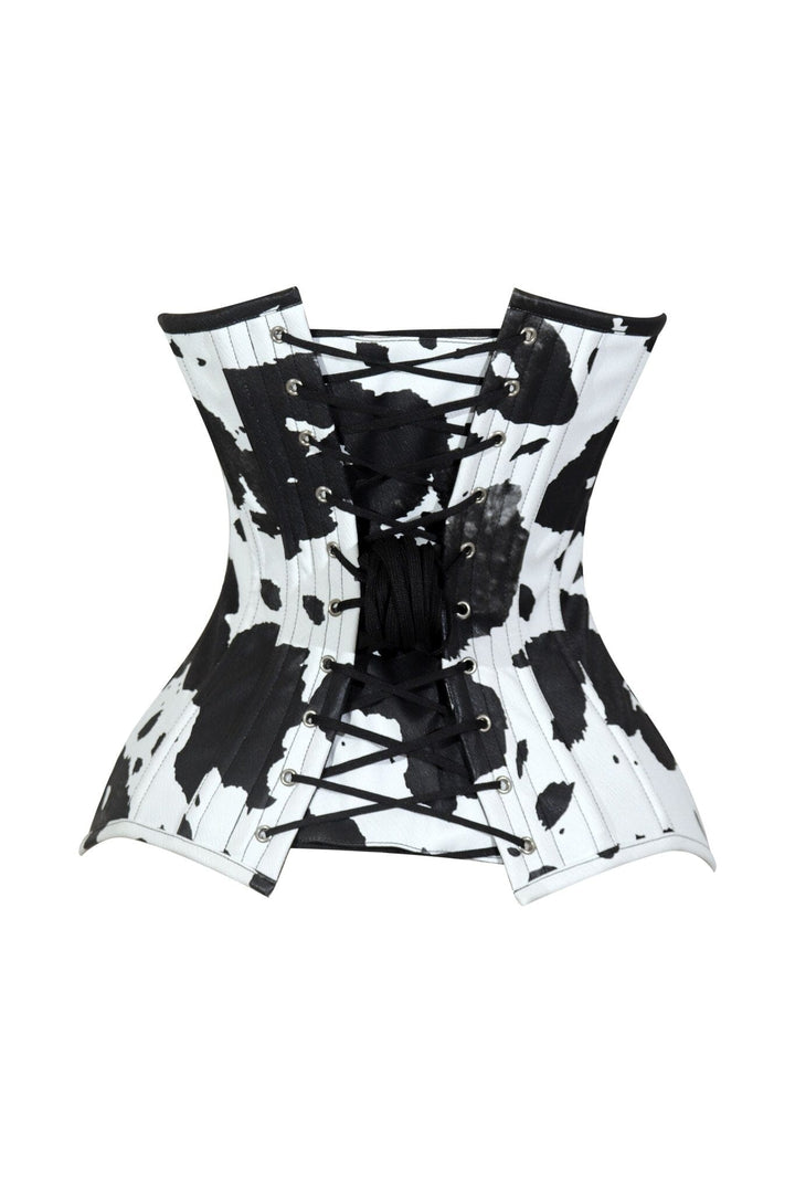 Lavish Black/White Cow Print Faux Leather Overbust Corset Top