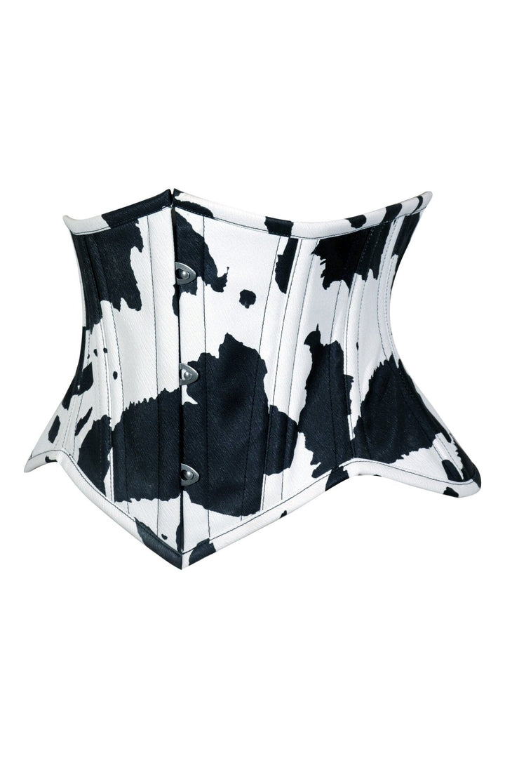 Lavish Black/White Cow Print Faux Leather Underbust Mini Cincher Corset Top