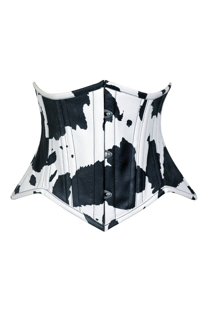 Lavish Black/White Cow Print Faux Leather Underbust Mini Cincher Corset Top