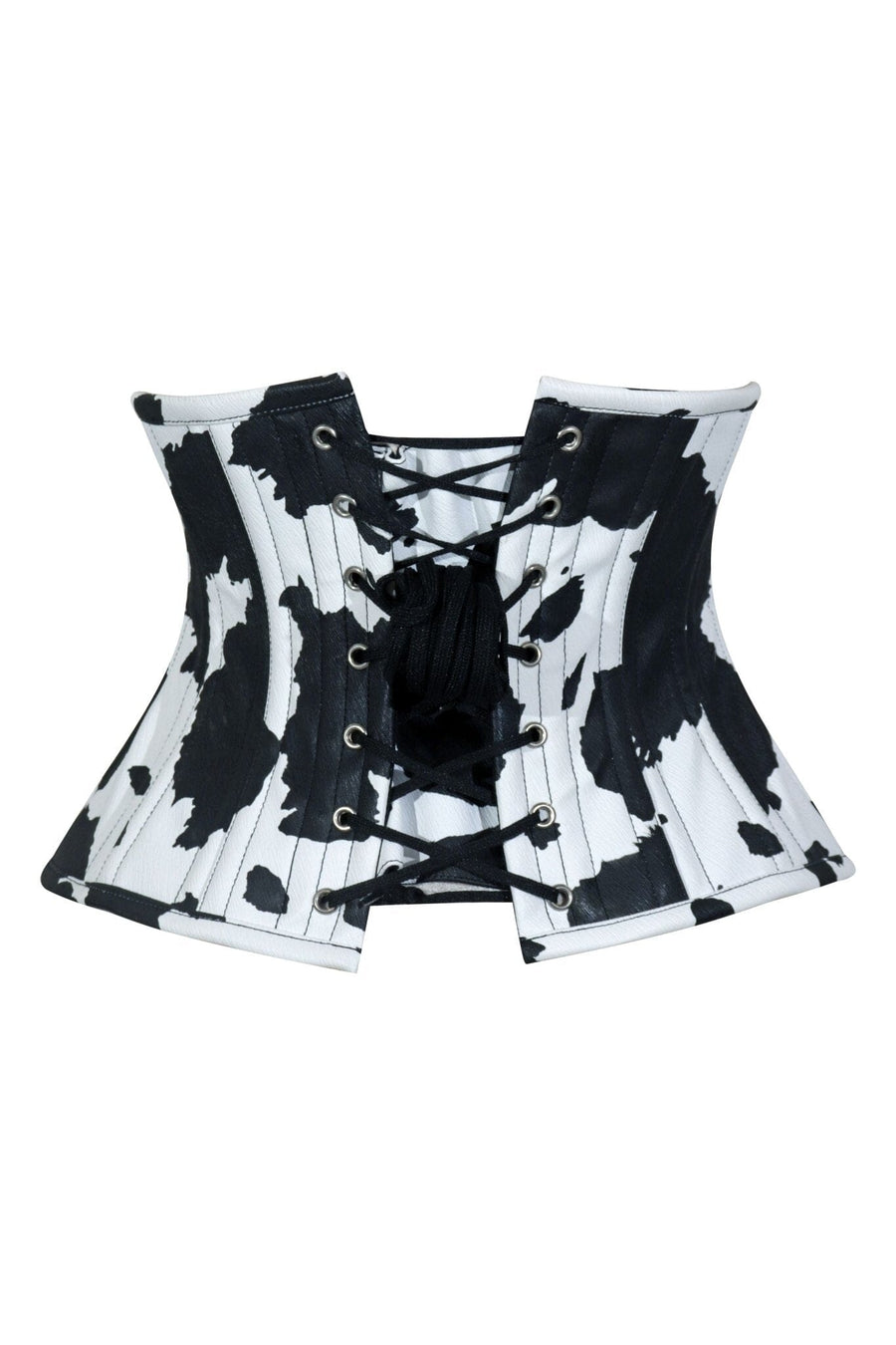 Lavish Black/White Cow Print Faux Leather Underbust Mini Cincher Corset Top