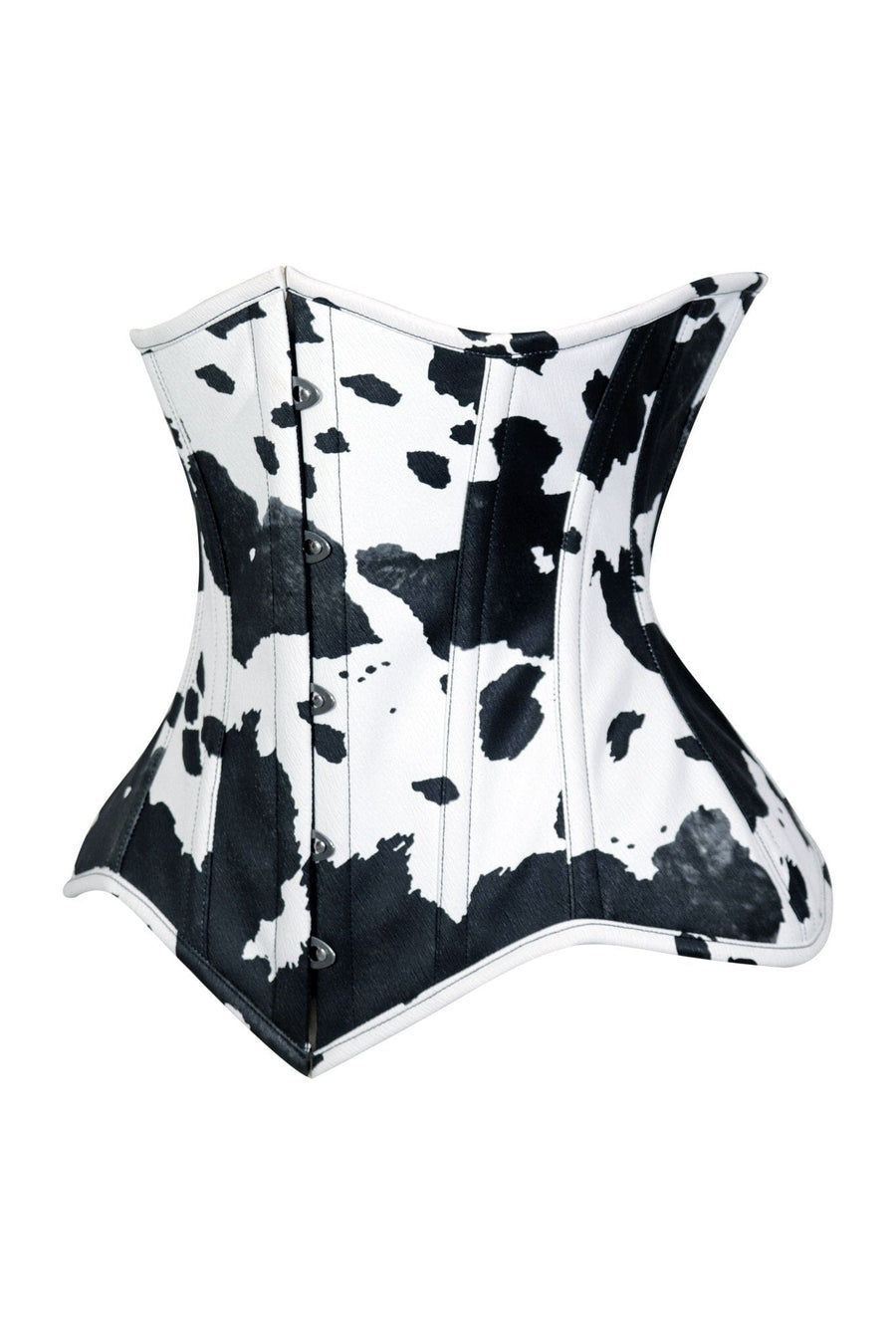 Lavish Black/White Cow Print Faux Leather Underbust Waist Cincher Corset Top