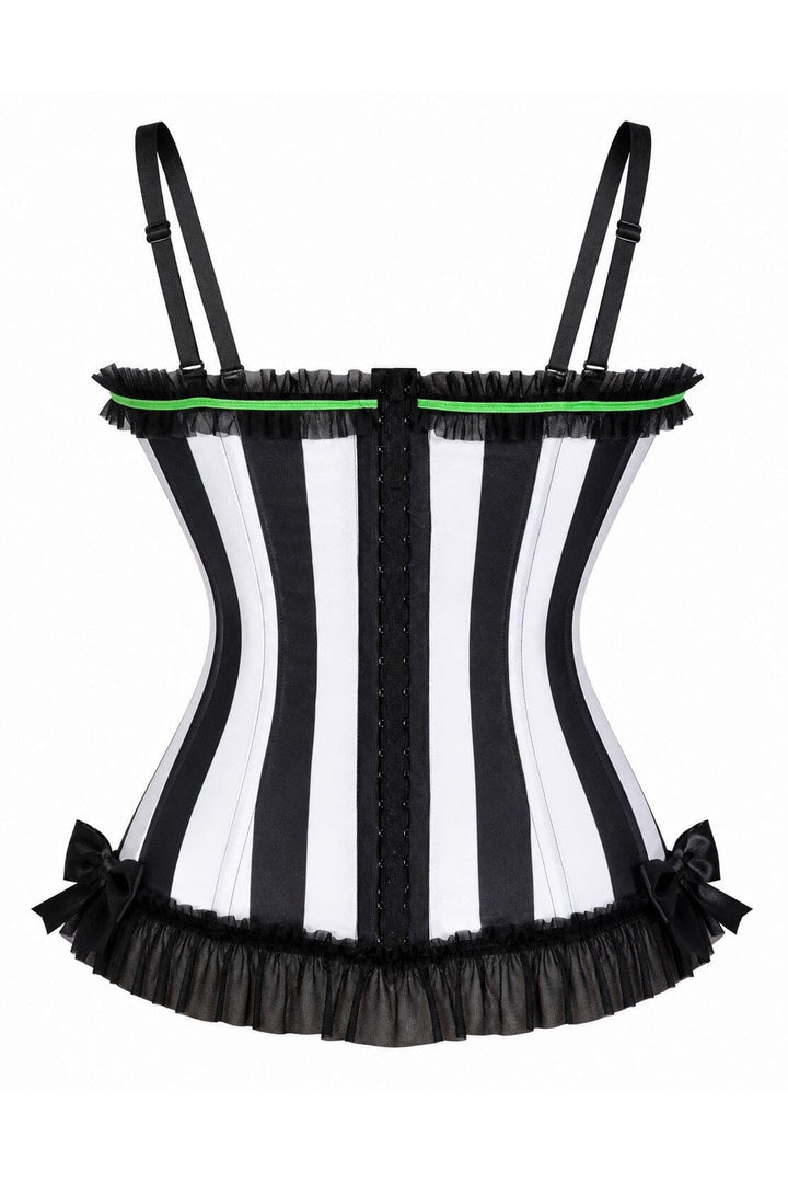Lavish Black/White Stripe w/Green Bustier Corset with Underwire Cups