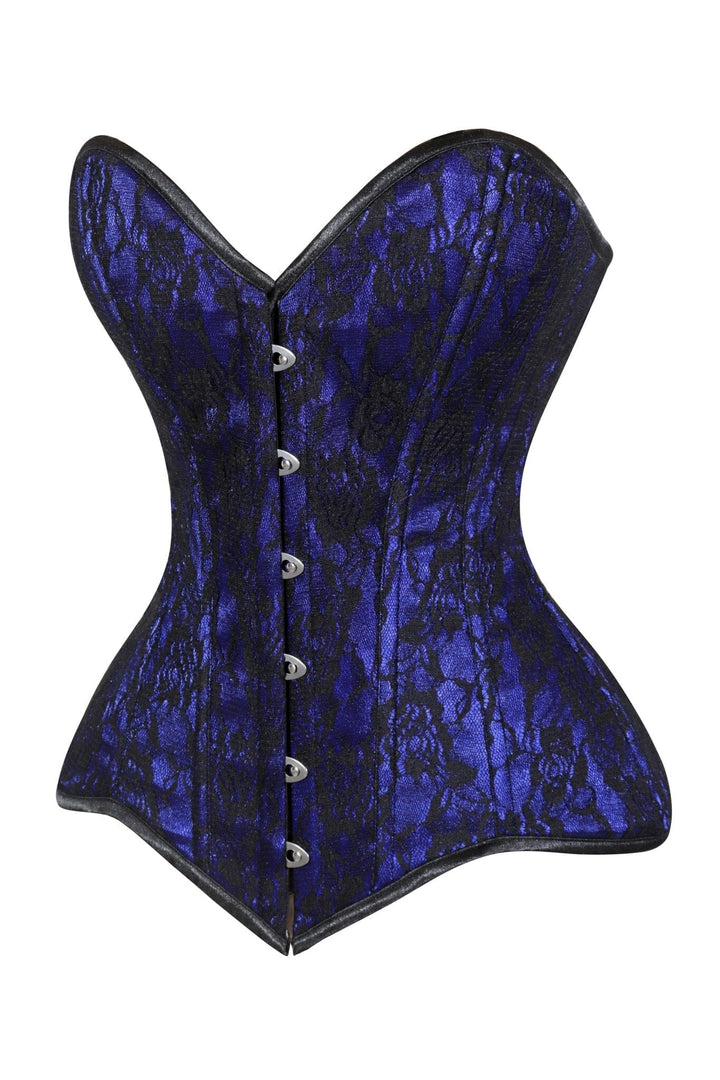 Lavish Blue/Black Lace Overbust Corset Sweetheart Neckline Busk Closure