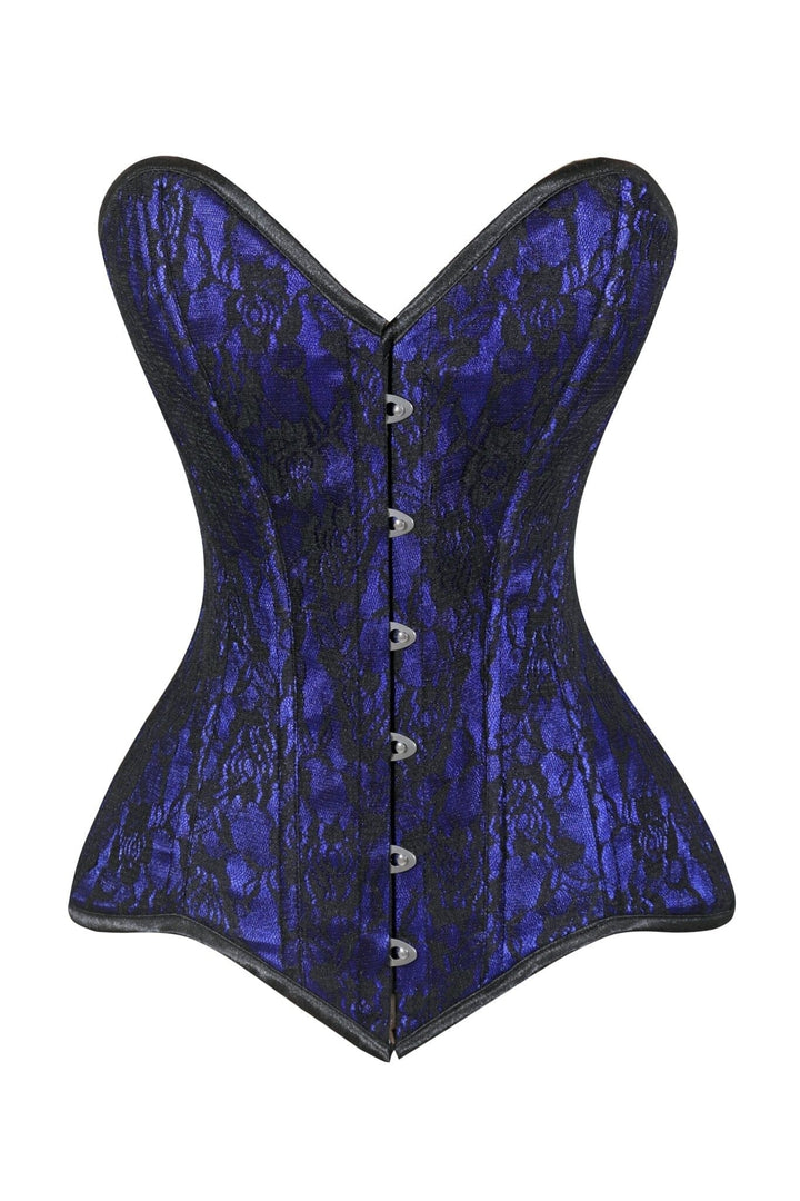 Lavish Blue/Black Lace Overbust Corset Sweetheart Neckline Busk Closure