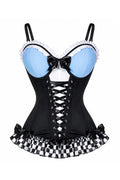 Lavish Blue/White/Black w/Checker Stretch Lycra Bustier Corset with Underwire Cups