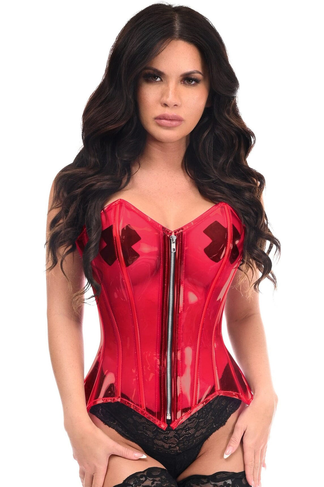Daisy Corsets Lavish Clear Red Overbust Corset in Red  from SexyShoes.com