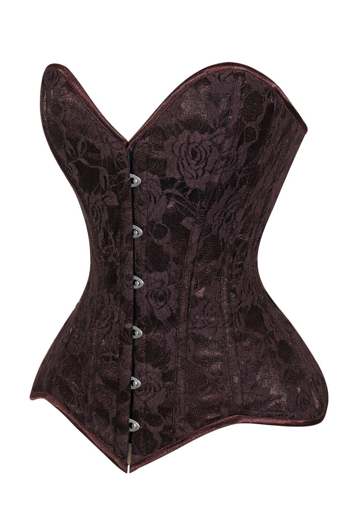 Lavish Dark Brown Lace Overbust Corset Sweetheart Neckline Busk Closure