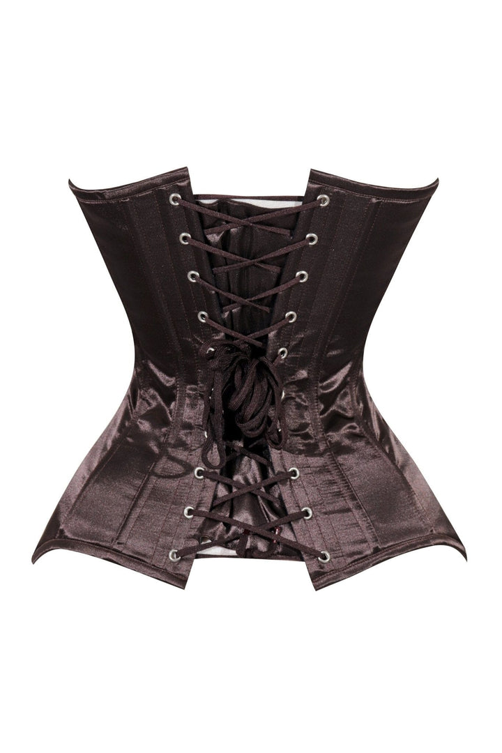 Lavish Dark Brown Satin Overbust Corset Sweetheart Neckline Busk Closure