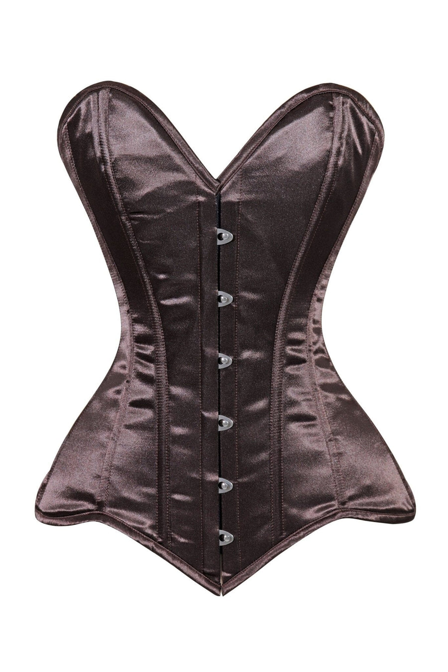Lavish Dark Brown Satin Overbust Corset Sweetheart Neckline Busk Closure