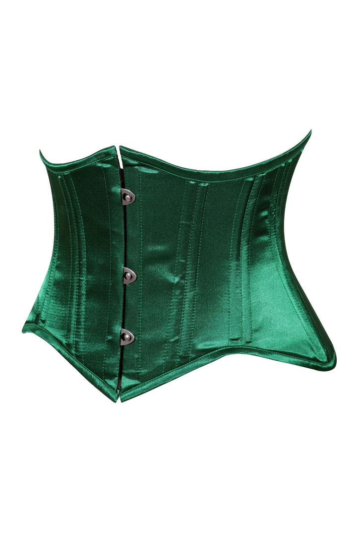Lavish Dark Green Satin Mini Cincher Underbust Corset Waist Cincher Busk Closure