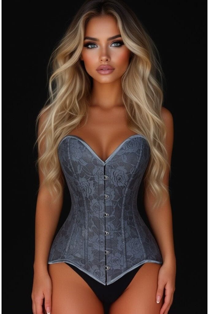 Lavish Dark Grey Lace Overbust Corset Sweetheart Neckline Busk Closure