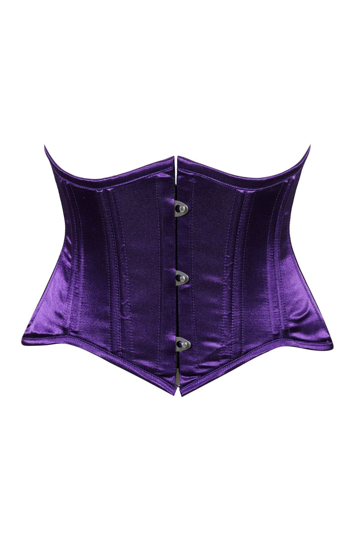 Lavish Dark Purple Satin Mini Cincher Underbust Corset Waist Cincher Busk Closure
