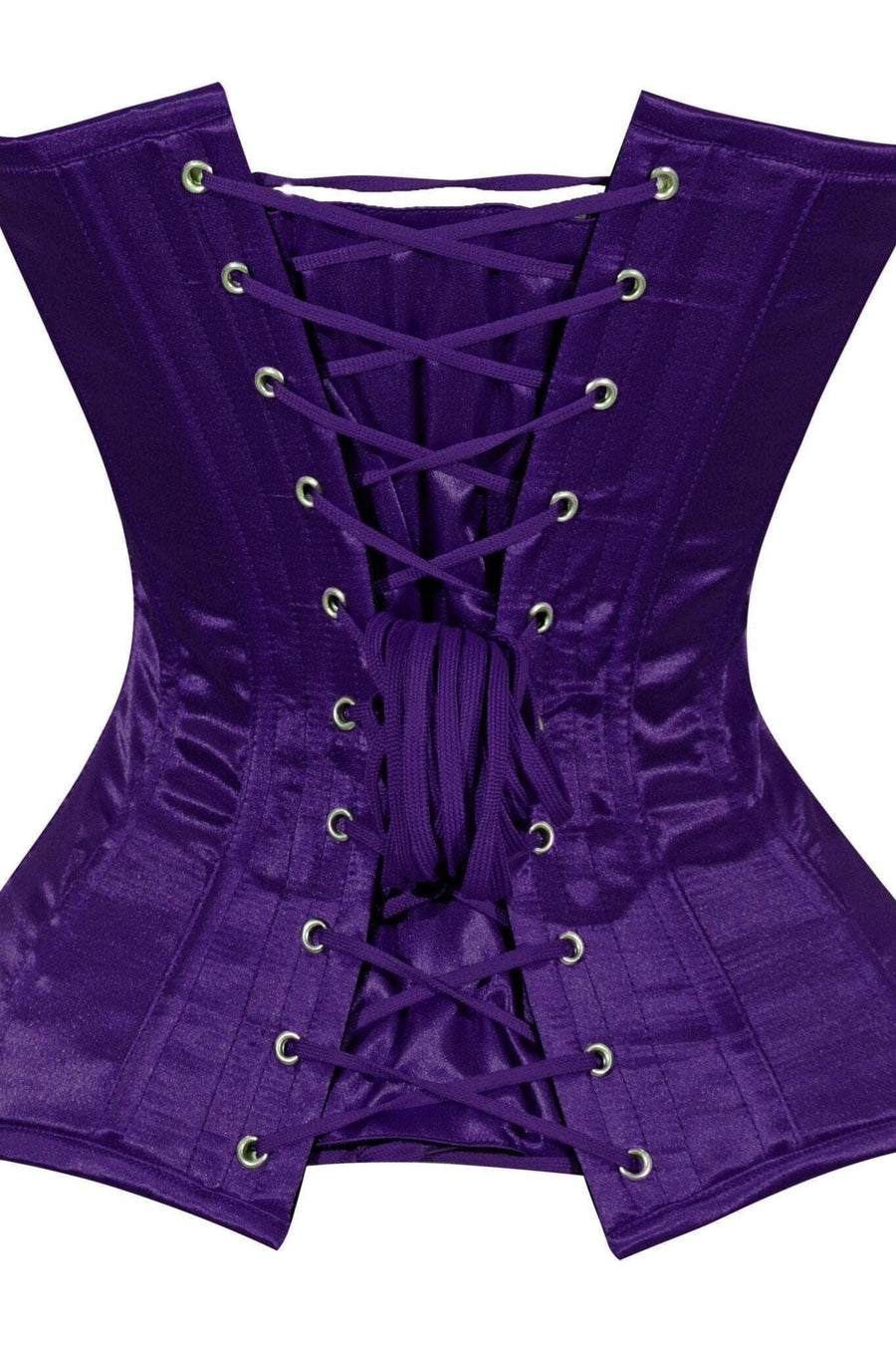 Lavish Dark Purple Satin Overbust Corset Sweetheart Neckline Busk Closure