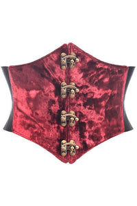 Daisy Corsets Lavish Dark Red Crushed Velvet Corset Belt Cincher w/Clasps in Red  from SexyShoes.com