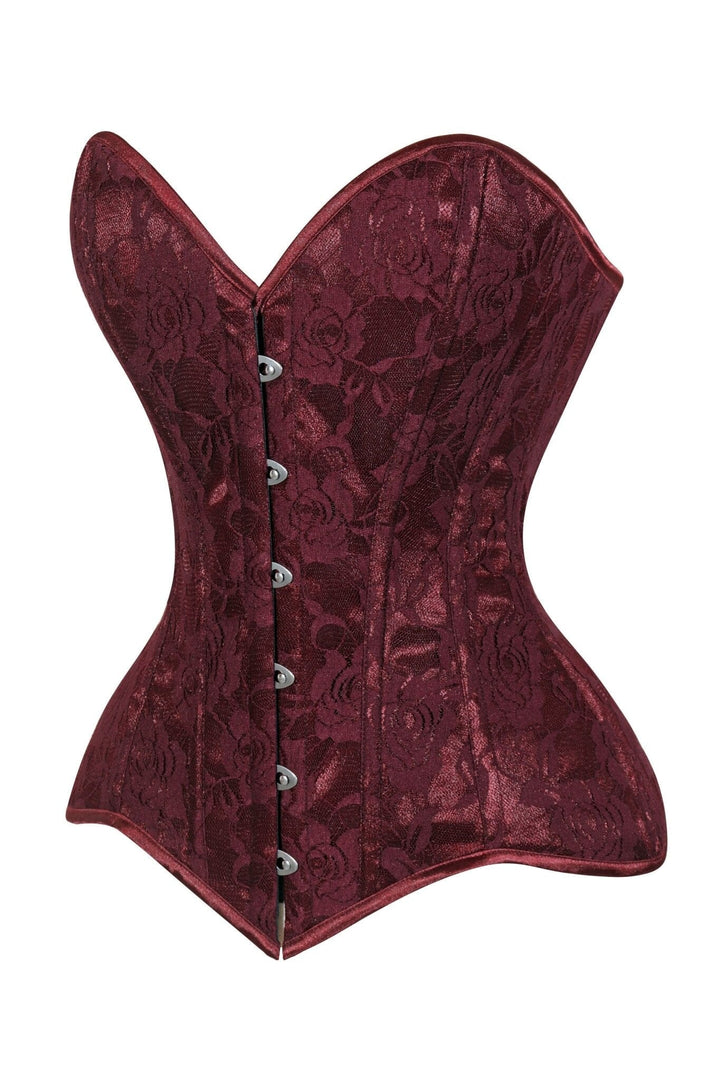 Lavish Dark Red Wine Lace Overbust Corset Sweetheart Neckline Busk Closure
