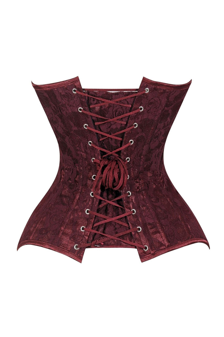 Lavish Dark Red Wine Lace Overbust Corset Sweetheart Neckline Busk Closure
