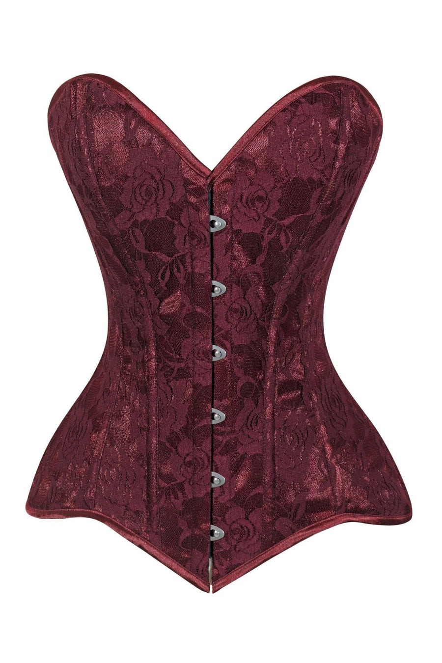 Lavish Dark Red Wine Lace Overbust Corset Sweetheart Neckline Busk Closure