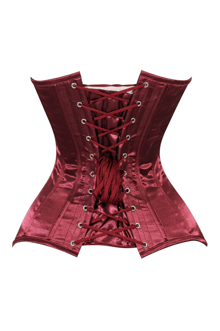 Lavish Dark Red Wine Satin Overbust Corset Sweetheart Neckline Busk Closure