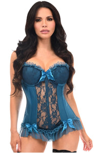 Daisy Corsets Lavish Dark Teal Lycra & Lace Hook & Eye Stretch Bustier Corset in Turquoise 
