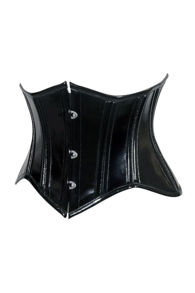 Lavish Double Boned Black Patent PVC Vinyl Curvy Cut Mini Cincher Underbust Corset