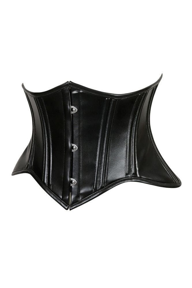 Lavish Double Boned Black Wet Look Faux Leather Curvy Cut Mini Cincher Underbust Corset