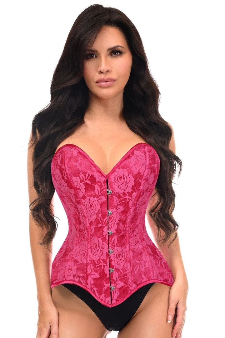 Lavish Fuchsia Lace Overbust Corset Sweetheart Neckline Busk Closure