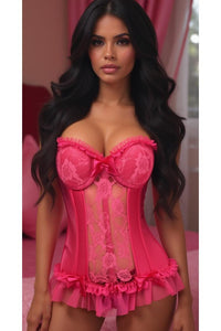 Daisy Corsets Lavish Fuchsia Lycra & Lace Hook & Eye Stretch Bustier Corset in Fuchsia  from SexyShoes.com