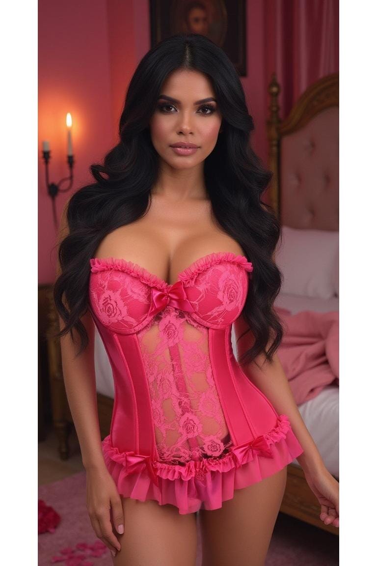Daisy Corsets Lavish Fuchsia Lycra & Lace Hook & Eye Stretch Bustier Corset in Fuchsia 