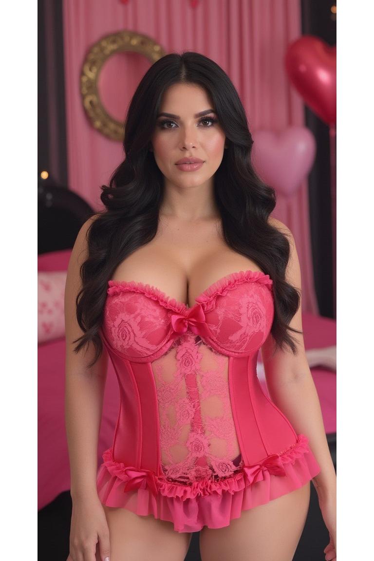 Lavish Fuchsia Lycra & Lace Hook & Eye Stretch Bustier Corset
