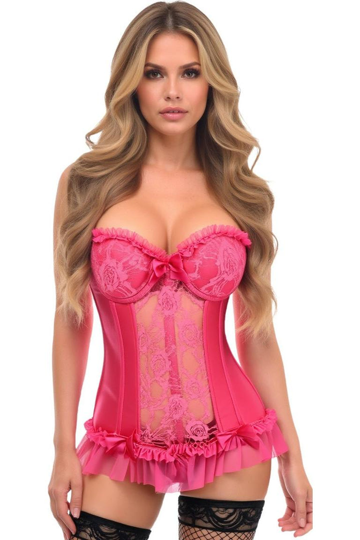 Lavish Fuchsia Lycra & Lace Hook & Eye Stretch Bustier Corset